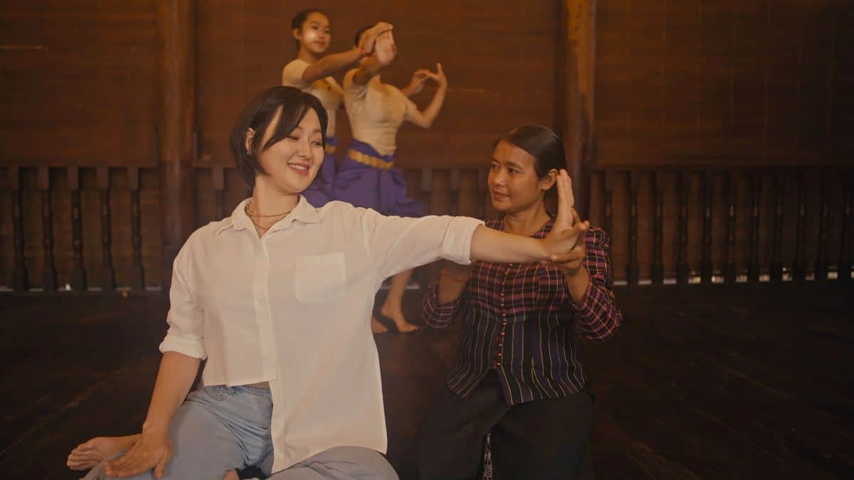 Dance class in a wooden hall